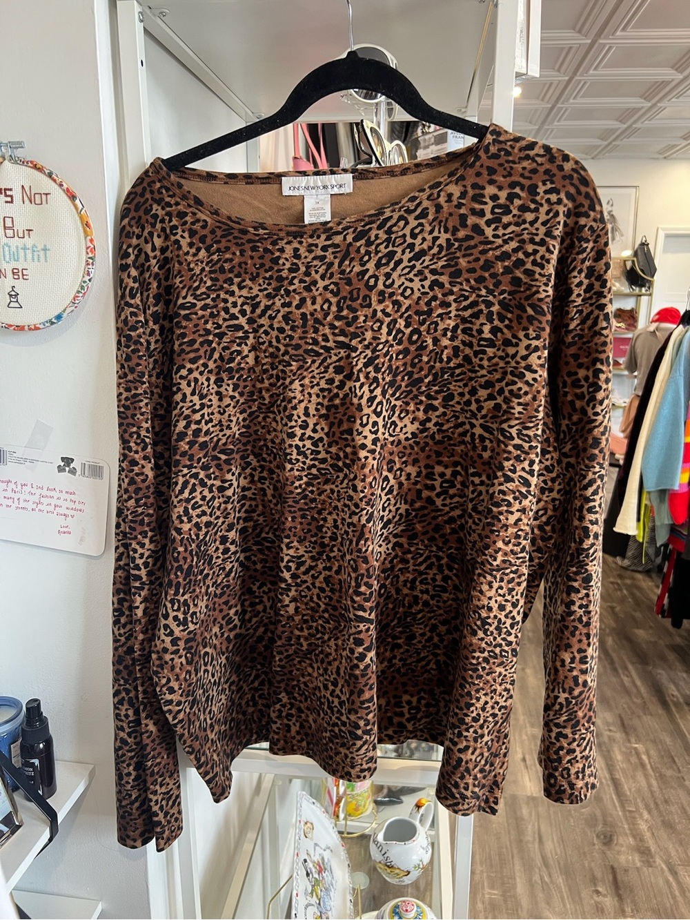 Jones New York Brown Leopard-Print Long-Sleeve Top